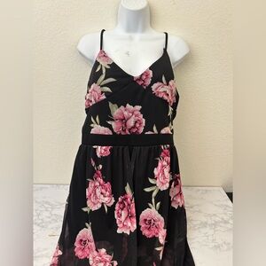 Nobo No Boundaries black Pink floral long dress Juniors XXL 19 Maxi Sheer